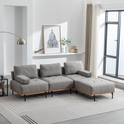 100,7'' L-förmiges Stoffsofa mit beweglichem Ottoman und Metallbeinen