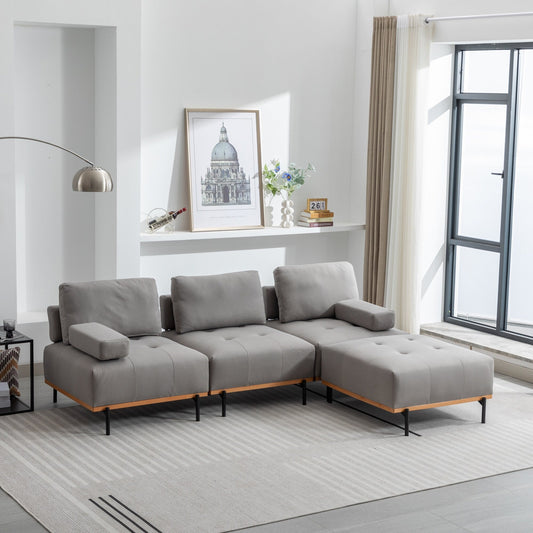 100,7'' L-förmiges Stoffsofa mit beweglichem Ottoman und Metallbeinen