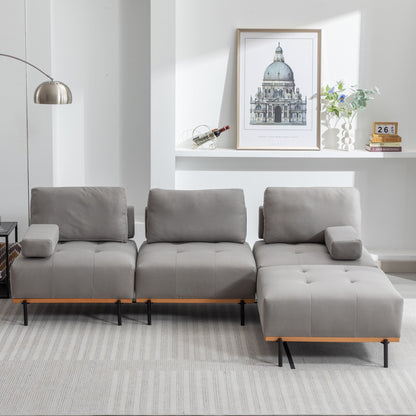100,7'' L-förmiges Stoffsofa mit beweglichem Ottoman und Metallbeinen