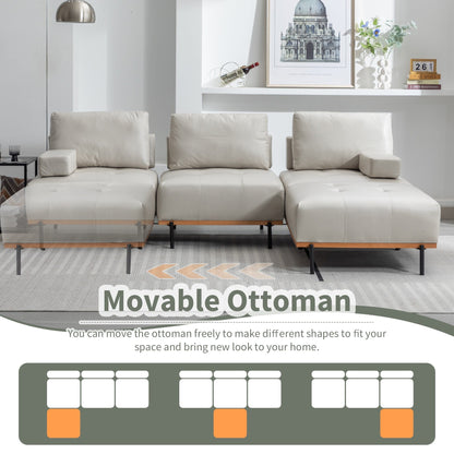 100,7'' L-förmiges Stoffsofa mit beweglichem Ottoman und Metallbeinen