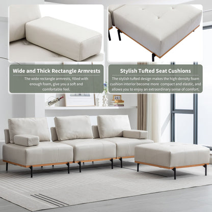 100,7'' L-förmiges Stoffsofa mit beweglichem Ottoman und Metallbeinen