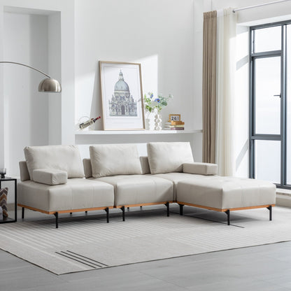 100,7'' L-förmiges Stoffsofa mit beweglichem Ottoman und Metallbeinen