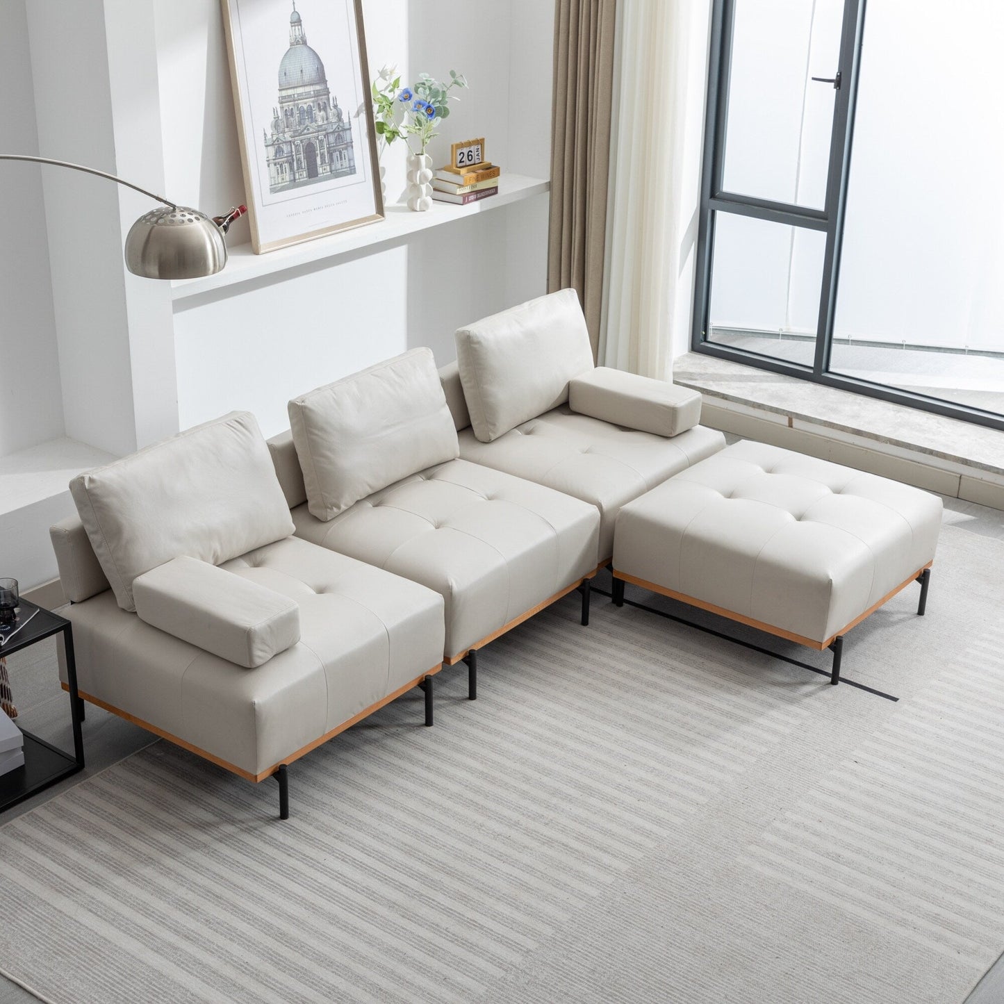 100,7'' L-förmiges Stoffsofa mit beweglichem Ottoman und Metallbeinen