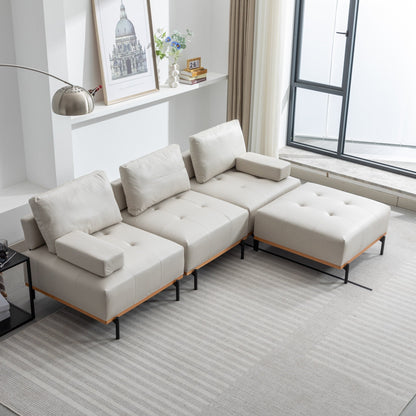 100,7'' L-förmiges Stoffsofa mit beweglichem Ottoman und Metallbeinen
