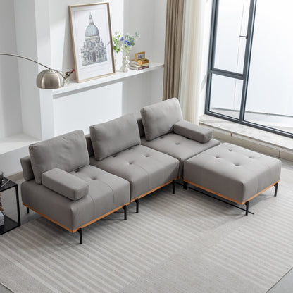100,7'' L-förmiges Stoffsofa mit beweglichem Ottoman und Metallbeinen