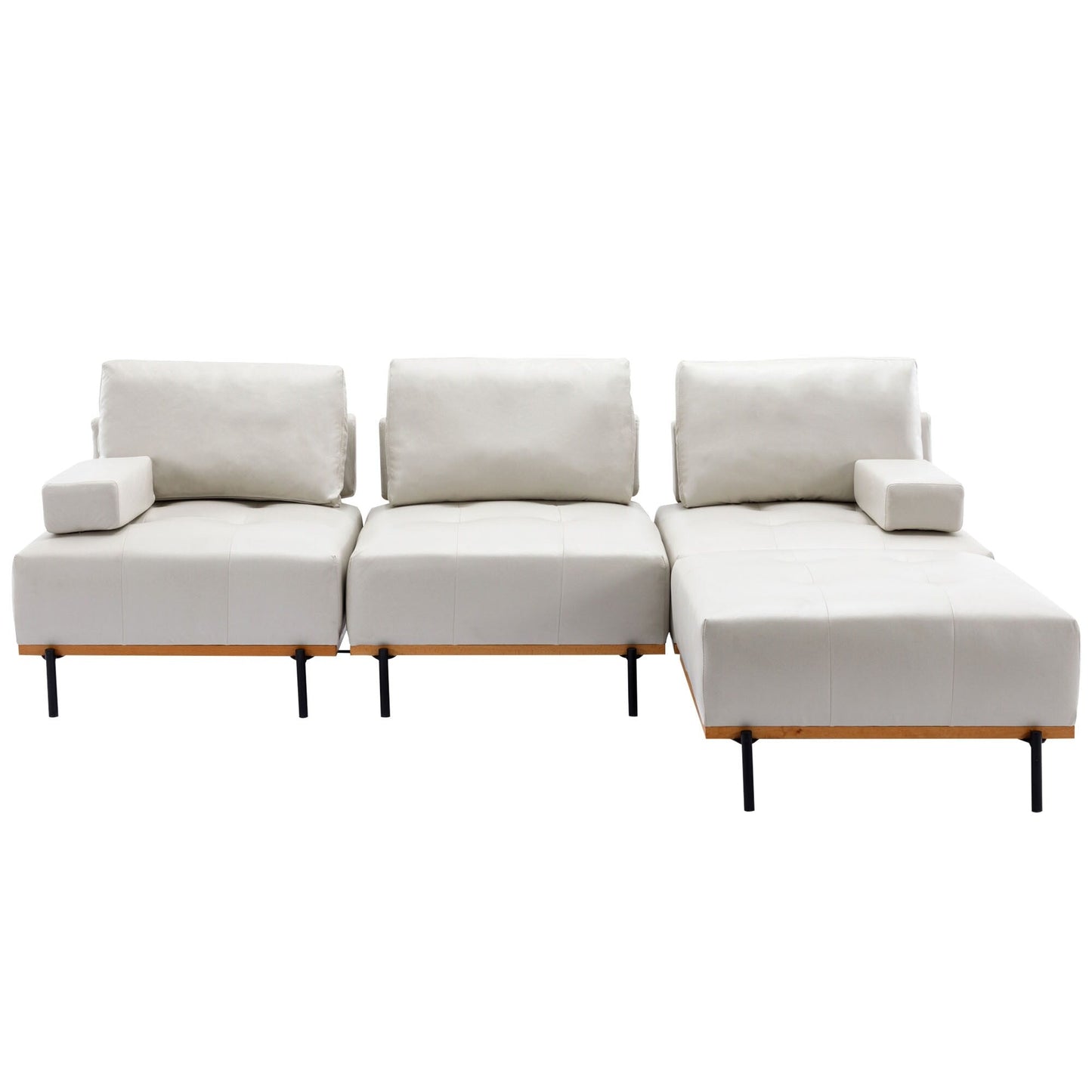 100,7'' L-förmiges Stoffsofa mit beweglichem Ottoman und Metallbeinen