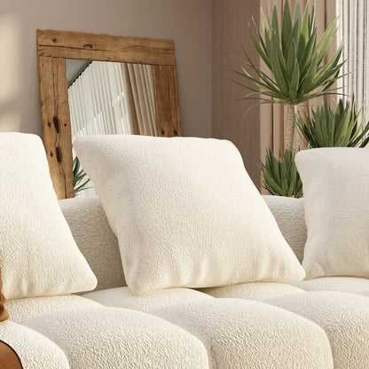 100.8W Wooden Frame Teddy Velvet Sofa in White Couch 4 Person