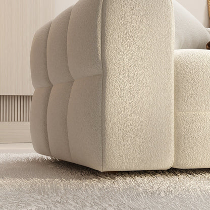 100.8W Wooden Frame Teddy Velvet Sofa in White Couch 4 Person