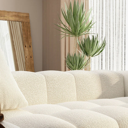 100.8W Wooden Frame Teddy Velvet Sofa in White Couch 4 Person