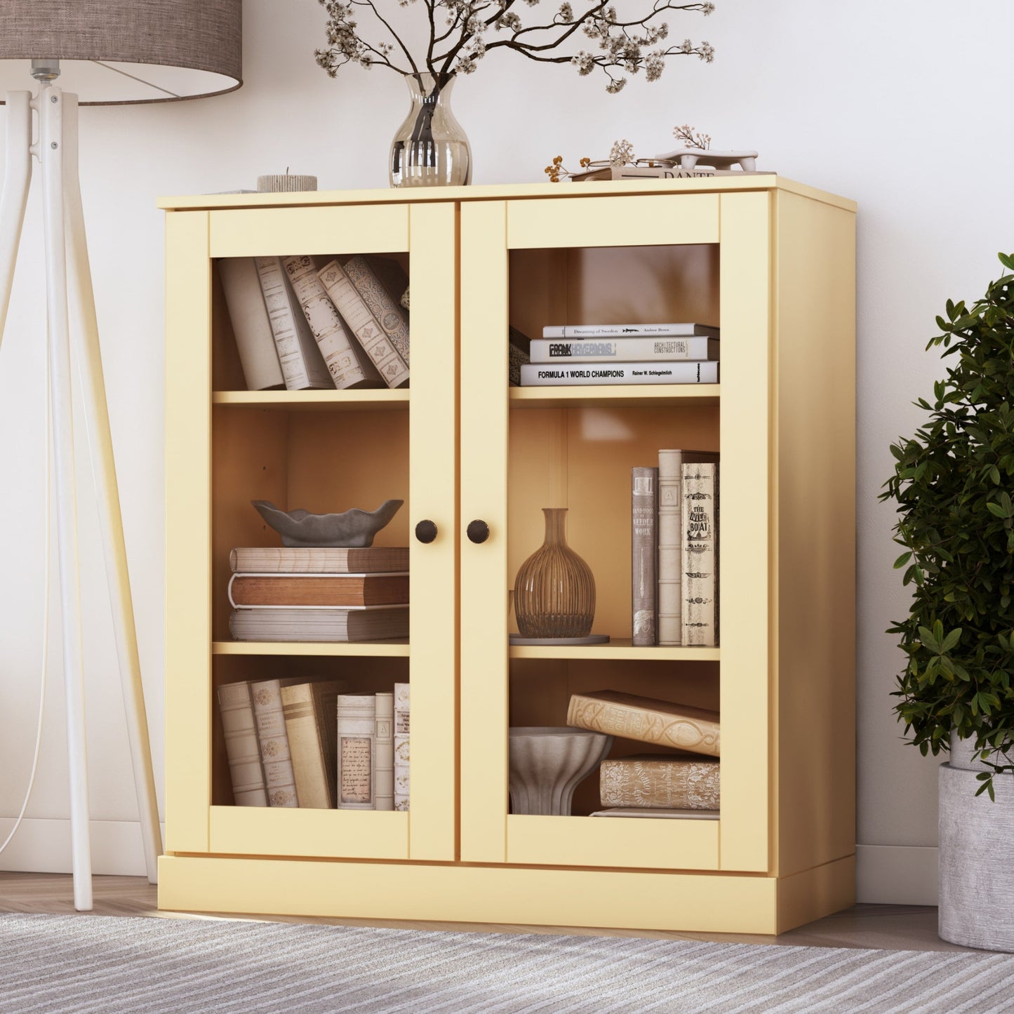 Bücherregal mit 3 Regalböden aus 100 % Massivholz und optionalen Türen von Palace Imports