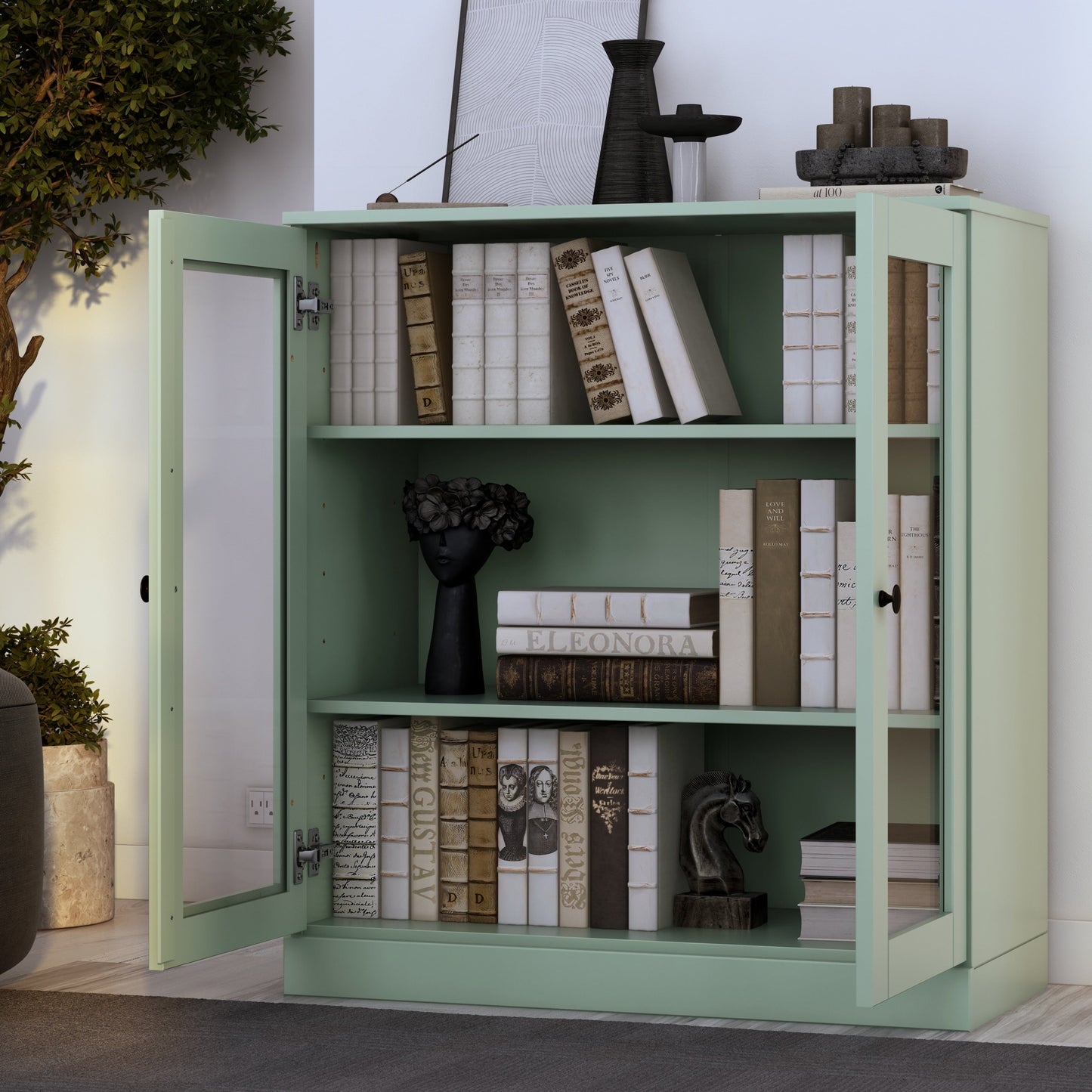 Bücherregal mit 3 Regalböden aus 100 % Massivholz und optionalen Türen von Palace Imports