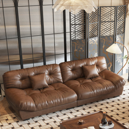 102.4 3-Seat Mid-Century Leather Feather Sofa - 110.2 x 31.9