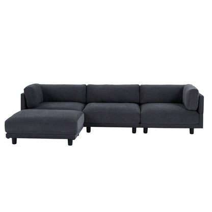 102.4'' L-Shaped Polyester Sectional Sofa with Reversible Footstool, Thick Cushions, and Durable Plastic Legs