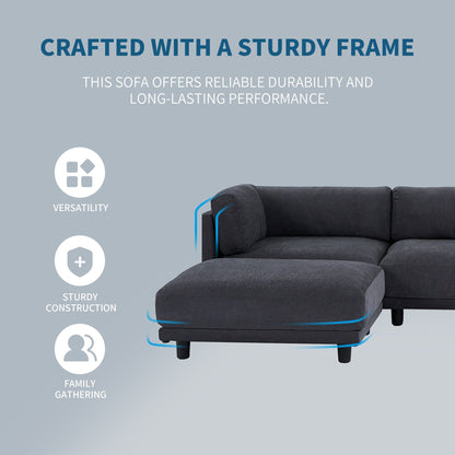 102.4'' L-Shaped Polyester Sectional Sofa with Reversible Footstool, Thick Cushions, and Durable Plastic Legs