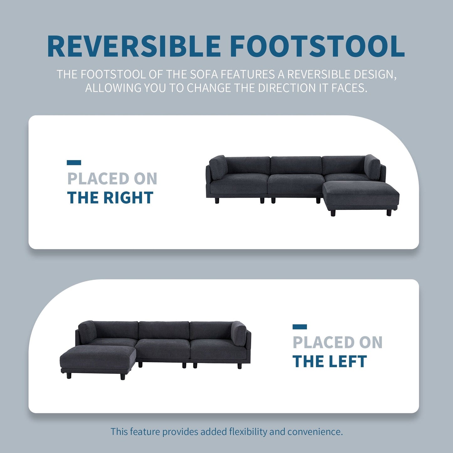 102.4'' L-Shaped Polyester Sectional Sofa with Reversible Footstool, Thick Cushions, and Durable Plastic Legs