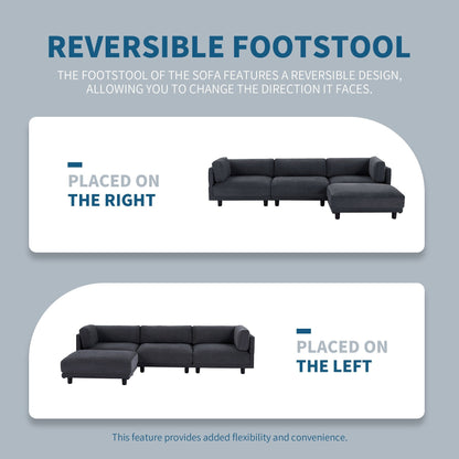102.4'' L-Shaped Polyester Sectional Sofa with Reversible Footstool, Thick Cushions, and Durable Plastic Legs