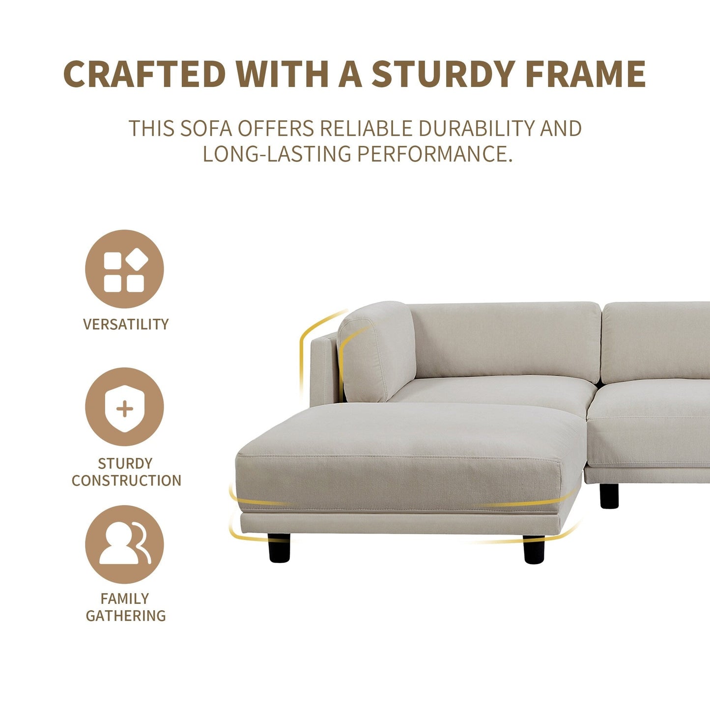 102.4'' L-Shaped Polyester Sectional Sofa with Reversible Footstool, Thick Cushions, and Durable Plastic Legs