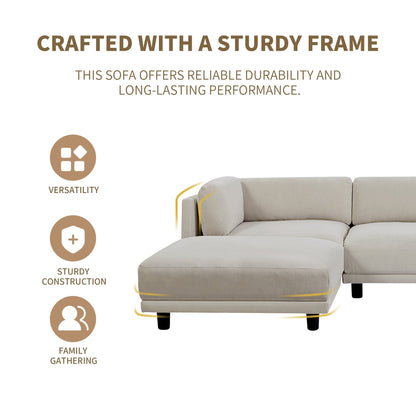 102.4'' L-Shaped Polyester Sectional Sofa with Reversible Footstool, Thick Cushions, and Durable Plastic Legs