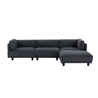 102.4'' L-Shaped Polyester Sectional Sofa with Reversible Footstool, Thick Cushions, and Durable Plastic Legs
