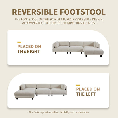 102.4'' L-Shaped Polyester Sectional Sofa with Reversible Footstool, Thick Cushions, and Durable Plastic Legs