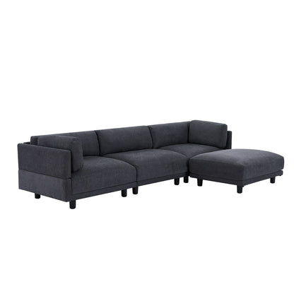 102.4'' L-Shaped Polyester Sectional Sofa with Reversible Footstool, Thick Cushions, and Durable Plastic Legs