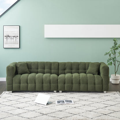 102'' Teddy Velvet 4-Seater Sofa with Metal Legs and Throw Pillows, Modern Multi-Directional Design for Living Room