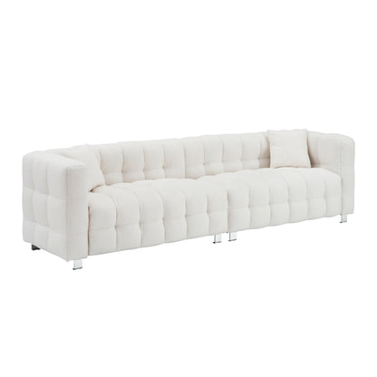 102'' Teddy Velvet 4-Seater Sofa with Metal Legs and Throw Pillows, Modern Multi-Directional Design for Living Room