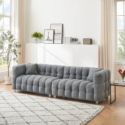 102'' Teddy Velvet 4-Seater Sofa with Metal Legs and Throw Pillows, Modern Multi-Directional Design for Living Room