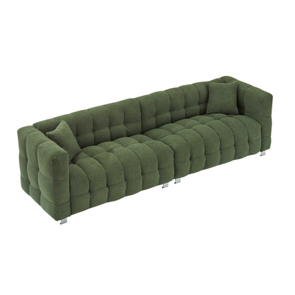 102'' Teddy Velvet 4-Seater Sofa with Metal Legs and Throw Pillows, Modern Multi-Directional Design for Living Room