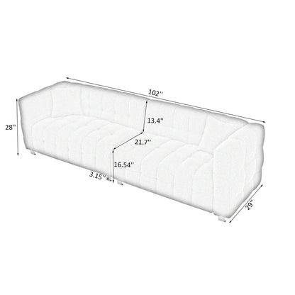 102'' Teddy Velvet 4-Seater Sofa with Metal Legs and Throw Pillows, Modern Multi-Directional Design for Living Room