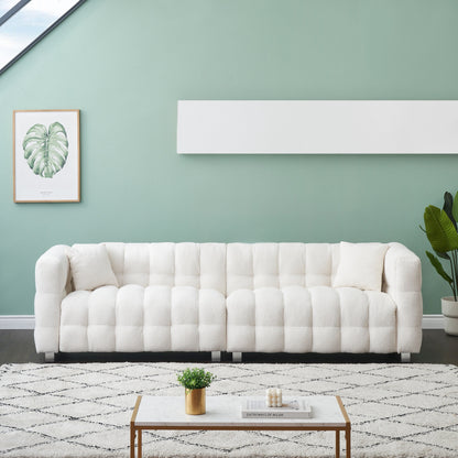 102'' Teddy Velvet 4-Seater Sofa with Metal Legs and Throw Pillows, Modern Multi-Directional Design for Living Room