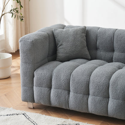 102'' Teddy Velvet 4-Seater Sofa with Metal Legs and Throw Pillows, Modern Multi-Directional Design for Living Room