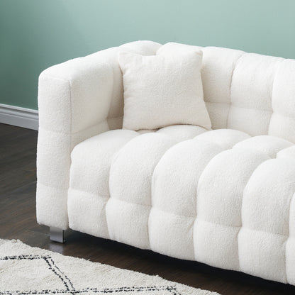 102'' Teddy Velvet 4-Seater Sofa with Metal Legs and Throw Pillows, Modern Multi-Directional Design for Living Room