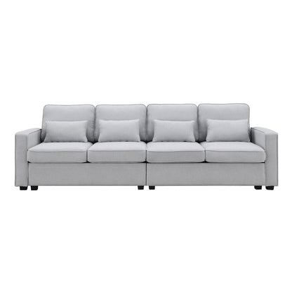 104 4-Seater Modern Linen Fabric Sofa with Armrest Pockets and 4 Pillows