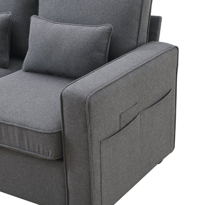 104 4-Seater Modern Linen Fabric Sofa with Armrest Pockets and 4 Pillows
