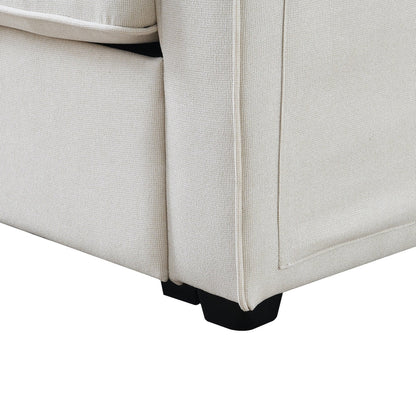 104 4-Seater Modern Linen Fabric Sofa with Armrest Pockets and 4 Pillows