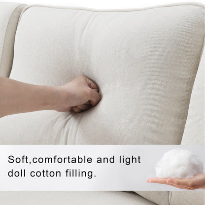 104 4-Seater Modern Linen Fabric Sofa with Armrest Pockets and 4 Pillows