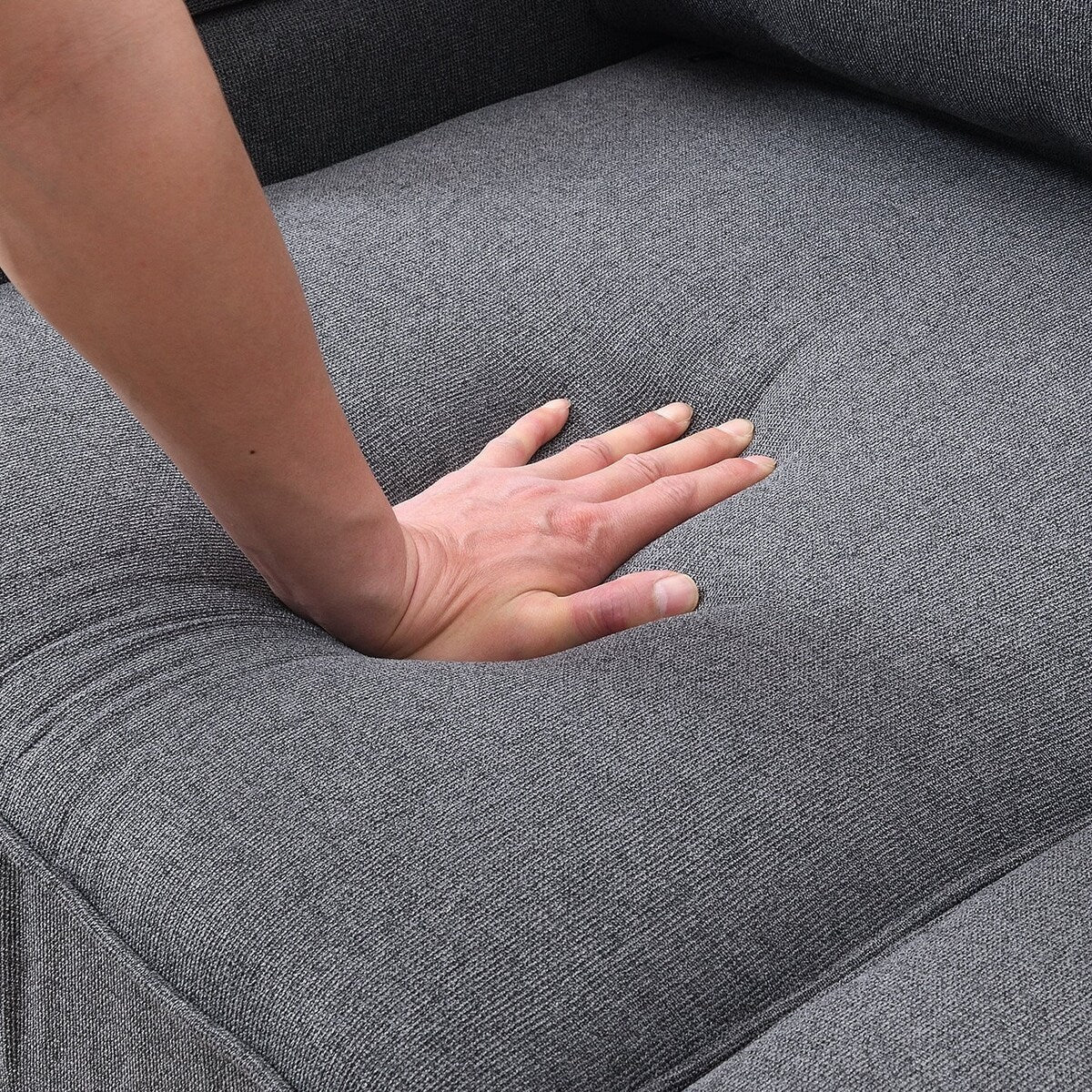 104 4-Seater Modern Linen Fabric Sofa with Armrest Pockets and 4 Pillows