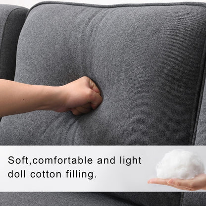 104Upholstered Sofa Couch with Armrest Pockets and 4 Pillows, 4-Seater Modern Linen Fabric Sofa Minimalist Style Couches