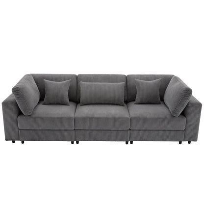 105 Corduroy Upholstered 3-seater Sofa with Removable Back Cushions and 5 Pillows for Living Room
