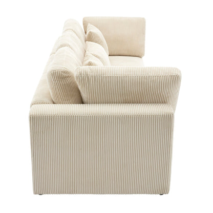 105 Corduroy Upholstered 3-seater Sofa with Removable Back Cushions and 5 Pillows for Living Room