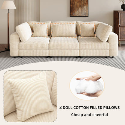 105 Corduroy Upholstered 3-seater Sofa with Removable Back Cushions and 5 Pillows for Living Room