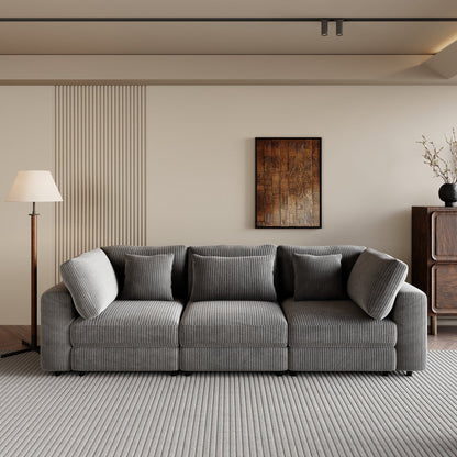 105 Corduroy Upholstered 3-seater Sofa with Removable Back Cushions and 5 Pillows for Living Room