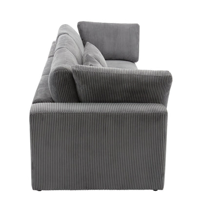 105 Corduroy Upholstered 3-seater Sofa with Removable Back Cushions and 5 Pillows for Living Room