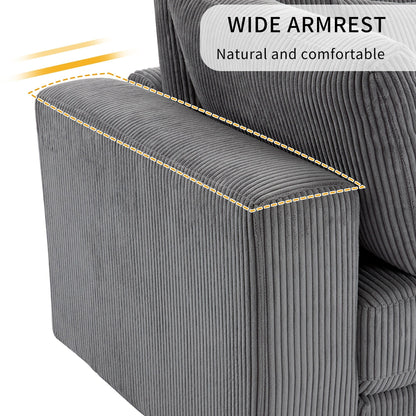 105 Corduroy Upholstered 3-seater Sofa with Removable Back Cushions and 5 Pillows for Living Room