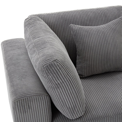 105 Corduroy Upholstered 3-seater Sofa with Removable Back Cushions and 5 Pillows for Living Room