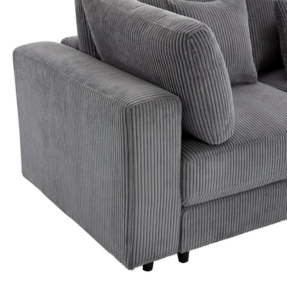 105 Corduroy Upholstered 3-seater Sofa with Removable Back Cushions and 5 Pillows for Living Room