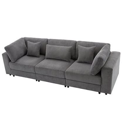 105 Corduroy Upholstered 3-seater Sofa with Removable Back Cushions and 5 Pillows for Living Room
