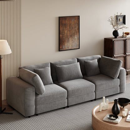 105 Corduroy Upholstered 3-seater Sofa with Removable Back Cushions and 5 Pillows for Living Room