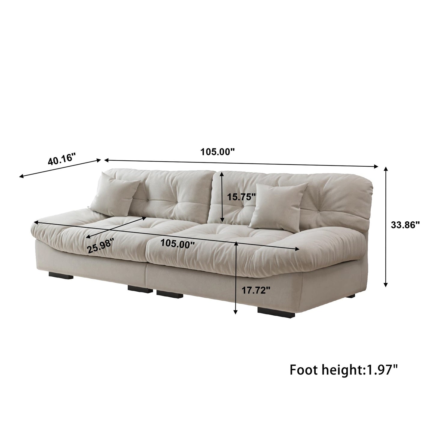 105'' Minimalism Cloud Sofa Loveseat with Two Pillow